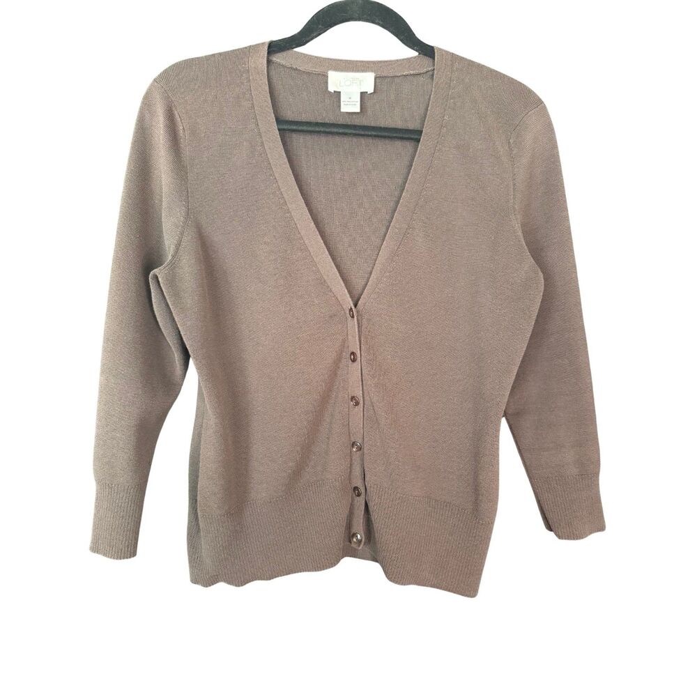 Ann Taylor Lightweight Taupe Button-Front Cardigan